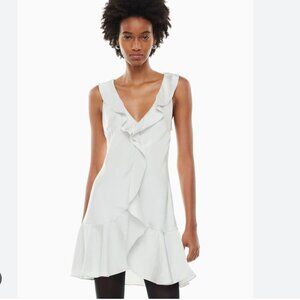 Aritzia Wilfred Ruffled Satin Hera Mini Dress Silver Platinum Grey Size Large